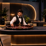 Live roulette table in a modern casino streaming studio 